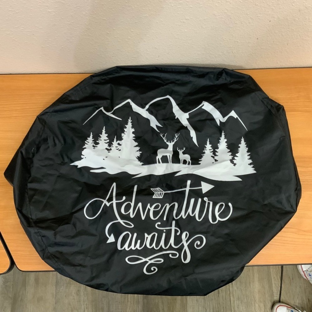 Adventure Awaits Spare Tire Cover Black Mountain Deer SUV RV Camper Jeep